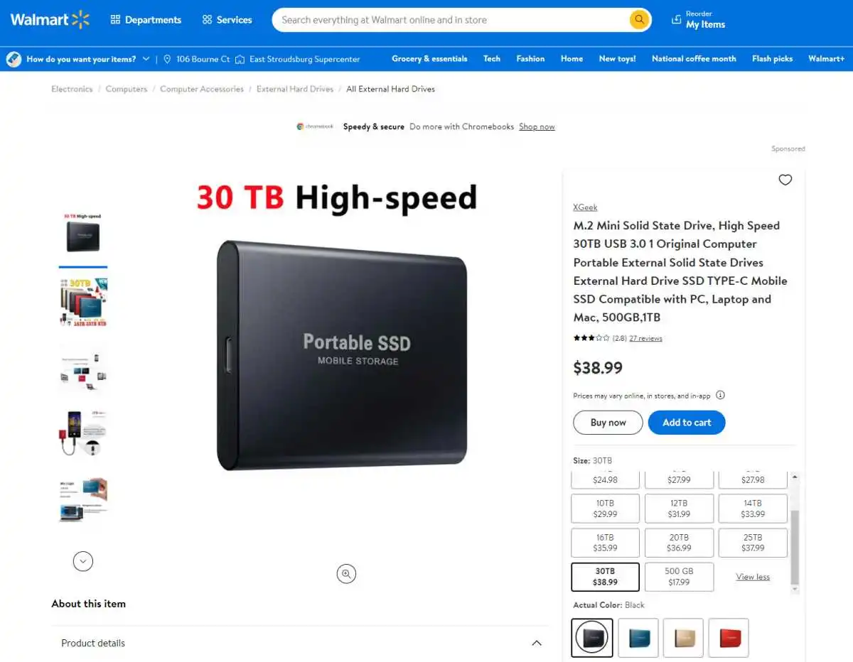 文章:《买家当心：沃尔玛售价39美元的30TB固态硬盘是最新的存储骗局》_配图