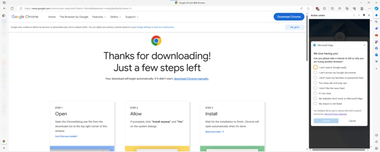 文章:《当你下载Chrome时，Microsoft Edge现在会插入一个尴尬的投票》_配图